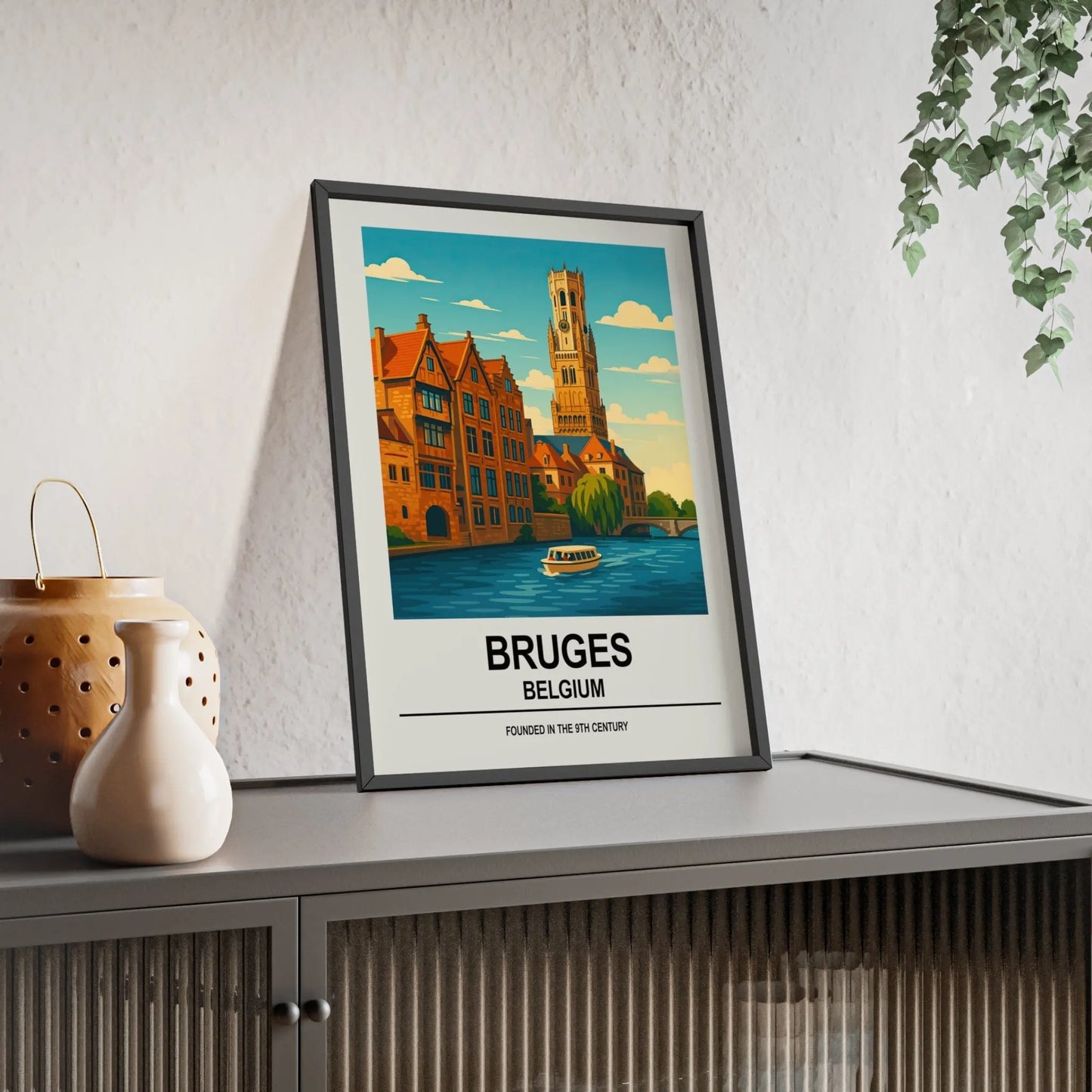 Travel Poster Bruges Belgium Poster | Vintage Travel Wall Art of Belfry & Canals Poster Kingz