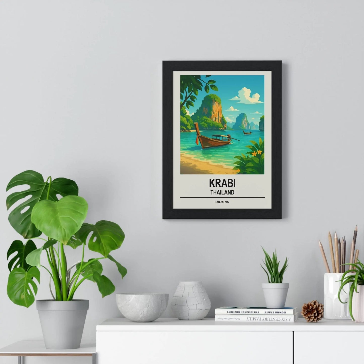 Travel Poster Krabi Thailand Poster | Long-Tail Boat Tropical Travel Wall Art Poster Kingz