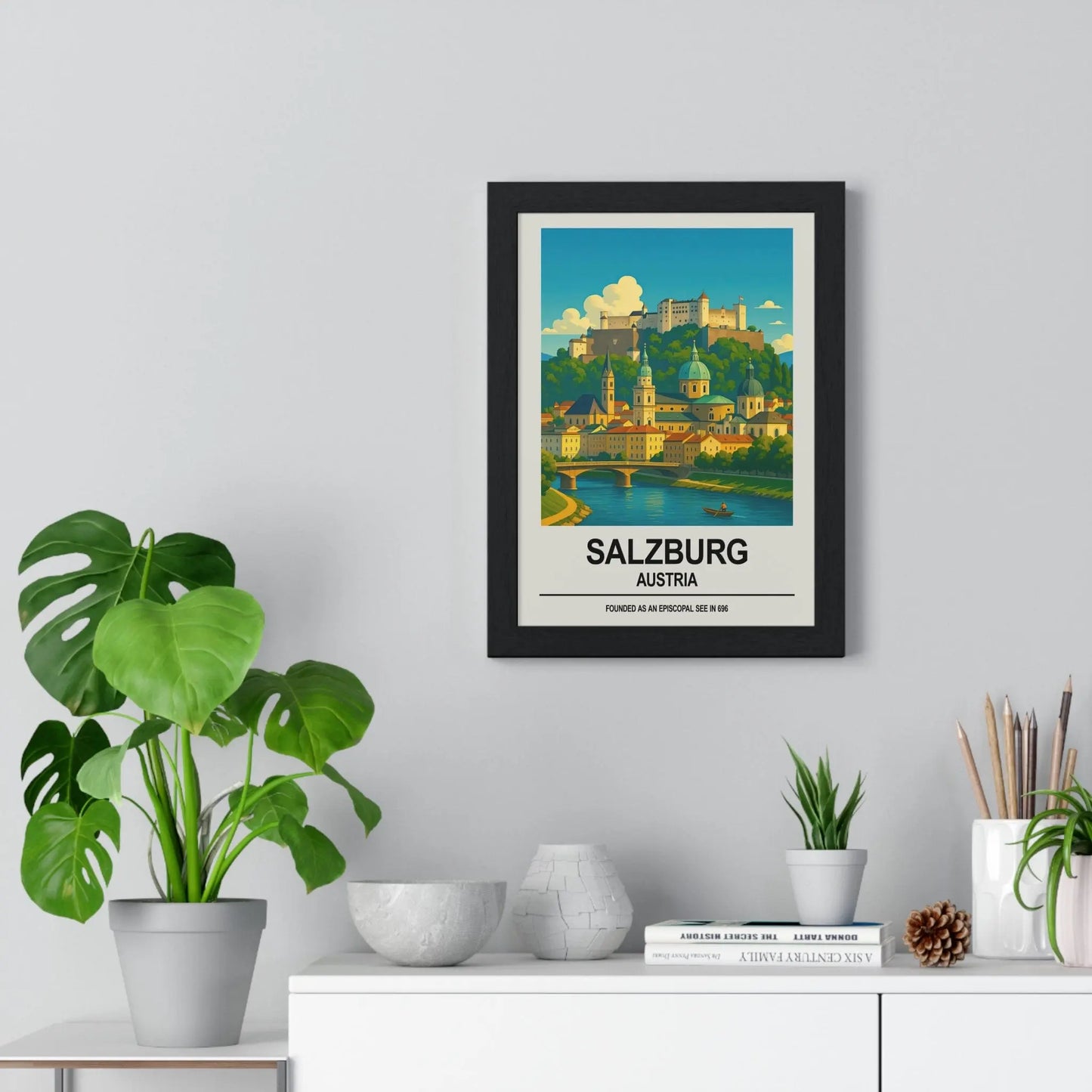 Travel Poster Salzburg Poster | Austria Wall Art Print of Old Town & Fortress Poster Kingz