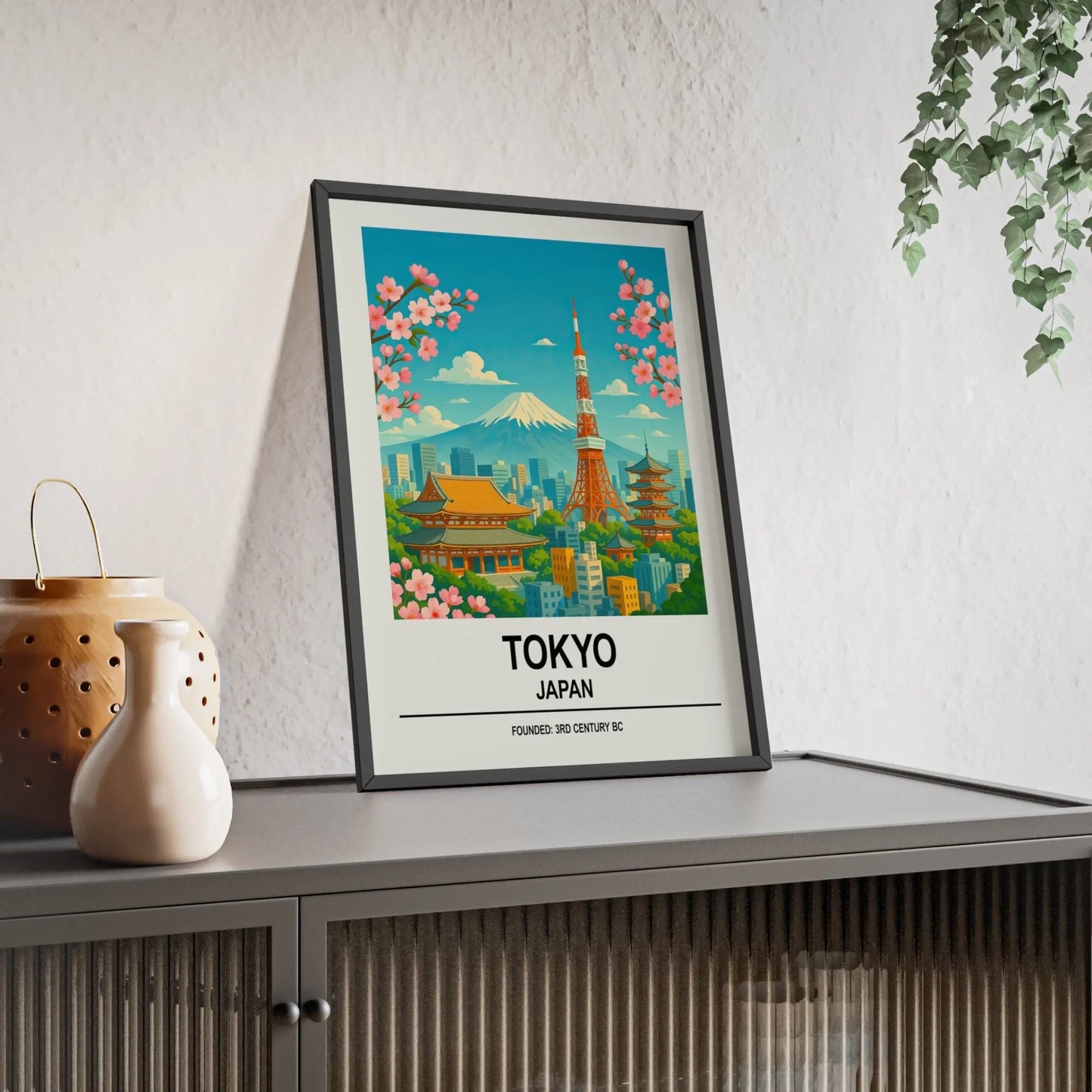 Travel Poster Tokyo Japan Poster | Vintage Travel Print with Mt Fuji & Cherry Blossoms Poster Kingz