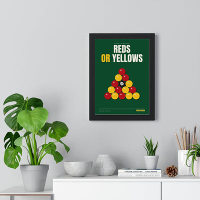 Reds or Yellows Pool print framed on a living room wall
