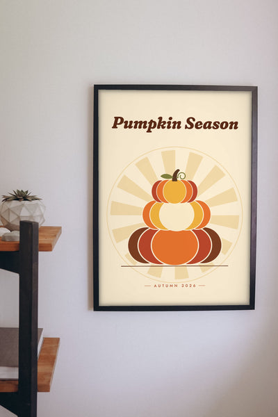 Retro 70s Pumpkin Print - retro pumpkin print on a kitchen wall