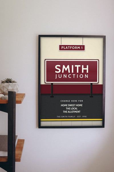 Personalised Railway Station Sign Print - Lifestyle - hanging on a living room wall
