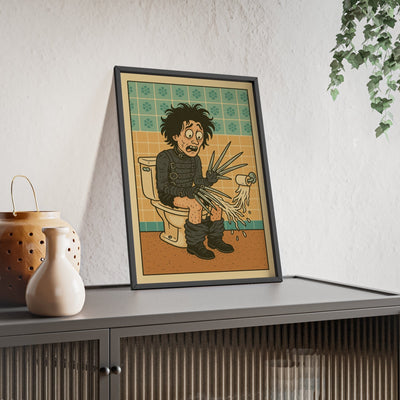 Framed Scissorhands Parody Bathroom - Funny Toilet Print print