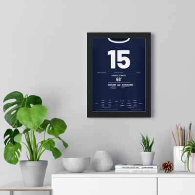 Scotland World Cup 1978 Poster - Archie Gemmill 15 Goal v Netherlands Shirt Print framed on a living room wall