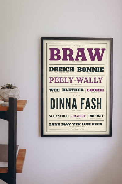 Scottish Slang Print framed on a wall