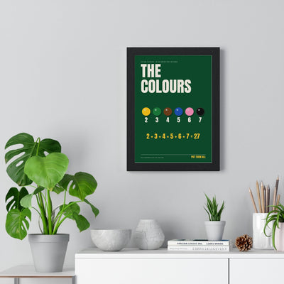 Snooker Colours print framed on a living room wall