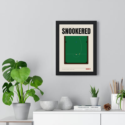 Snookered print framed on a living room wall
