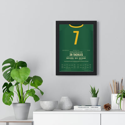 South Africa Rugby World Cup Final 2023 Poster - Pieter-Steph du Toit 7 Springboks Print framed on a living room wall