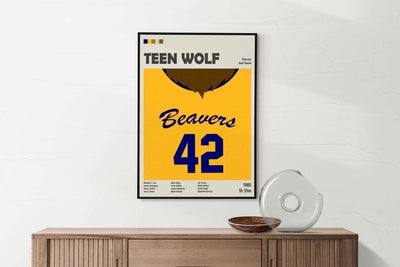Black t-shirt with Teen Wolf 1985 Movie Poster - 80s Classic Comedy Horror Art Print front view