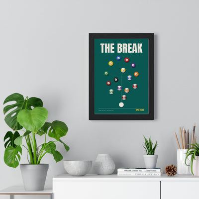 The Break Pool print framed on a living room wall