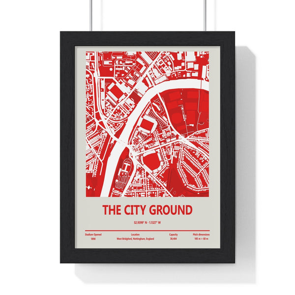 The City Ground stadium map print Nottingham Forest framed wall art showing river trent coordinates