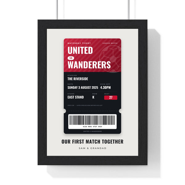 Personalised Football Match Ticket Print - framed matchday ticket