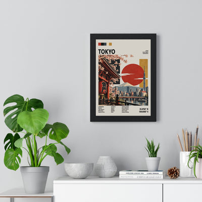 Tokyo Mid Century Travel print framed on a living room wall