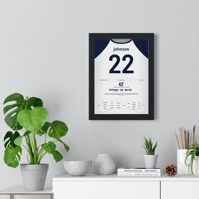 Tottenham Europa League Final 2025 Poster - Johnson 22 Bilbao framed on a living room wall