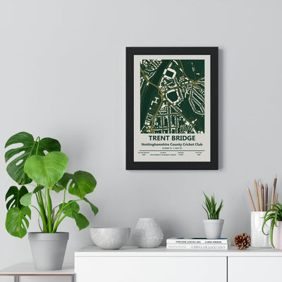 Trent Bridge map print framed on a living room wall