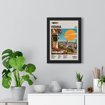 Vienna Mid Century Travel print framed on a living room wall