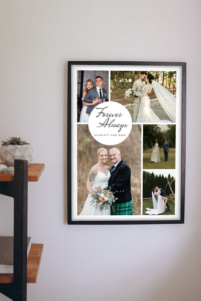 Personalised Wedding Photo Collage Print - Lifestyle - hanging on a living room wall