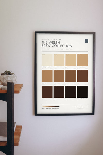 Welsh Brew Colour Chart framed on a wall