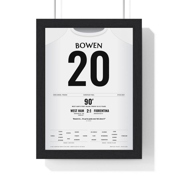 West Ham Bowen 20 Prague 2023 European Final Poster framed in a black frame, ready to hang