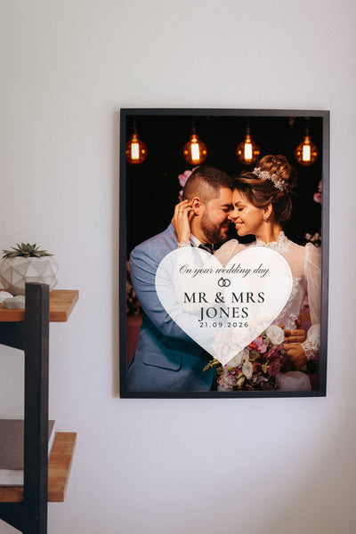 Personalised Wedding Day Photo Print - Lifestyle - hanging on a living room wall
