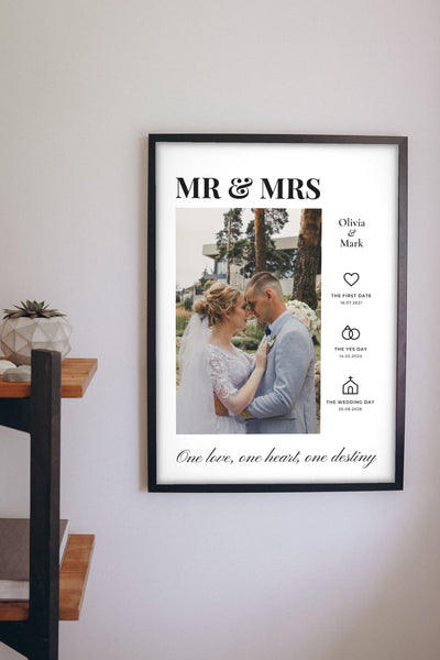 Personalised Mr & Mrs Photo Print - Lifestyle - hanging on a living room wall