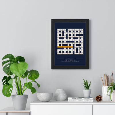 Word-Cross Crossword print framed on a living room wall