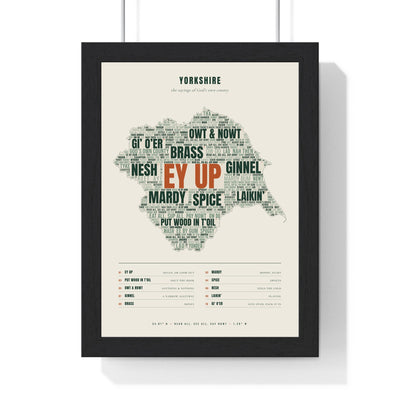Yorkshire Sayings Word Map in a black frame, one of the three prints in the Yorkshire set