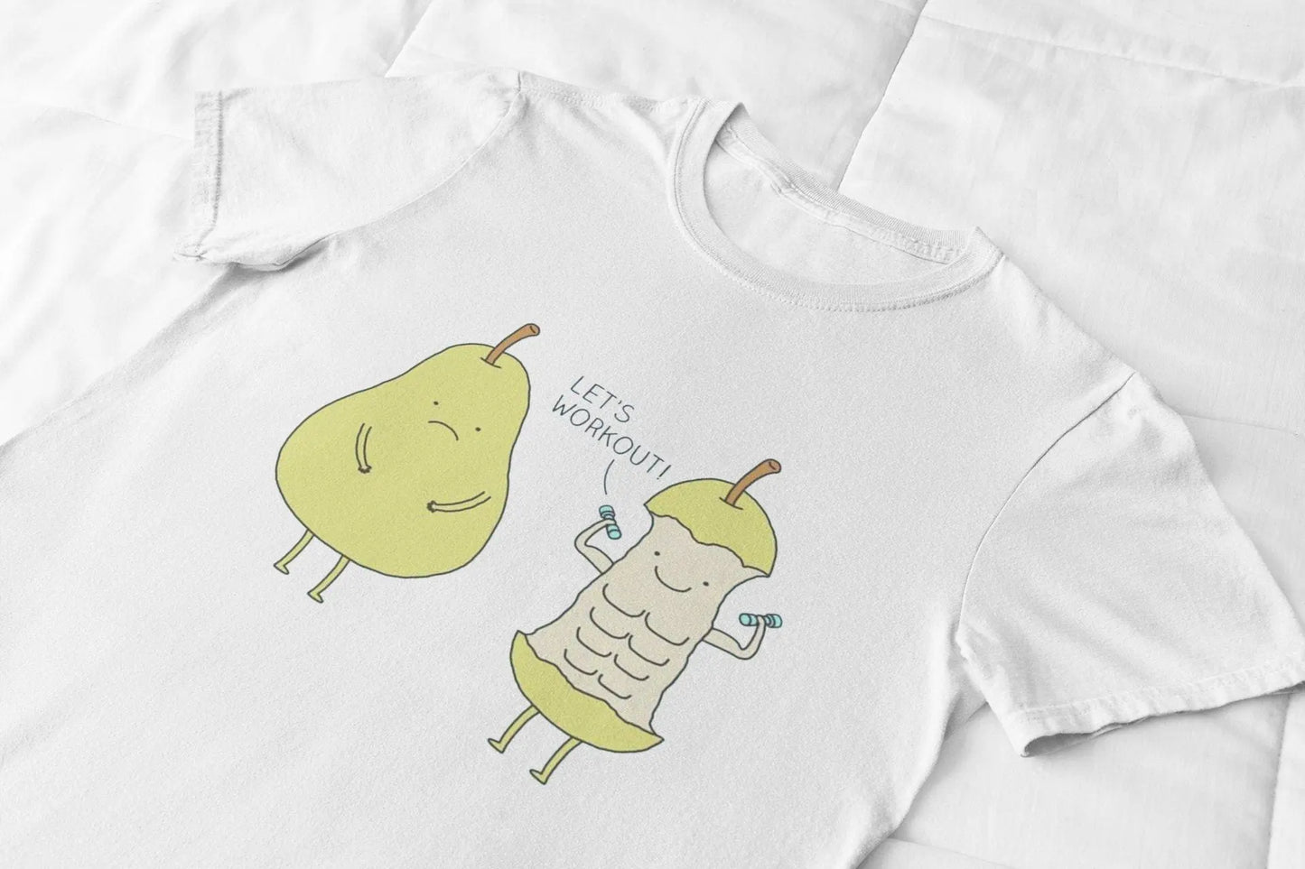Clothing Let’s Workout Funny Pear Gym T-Shirt – Fruit Pun Tee for Fitness & Humor Fans Poster Kingz