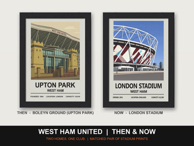 Upton Park and London Stadium prints side by side