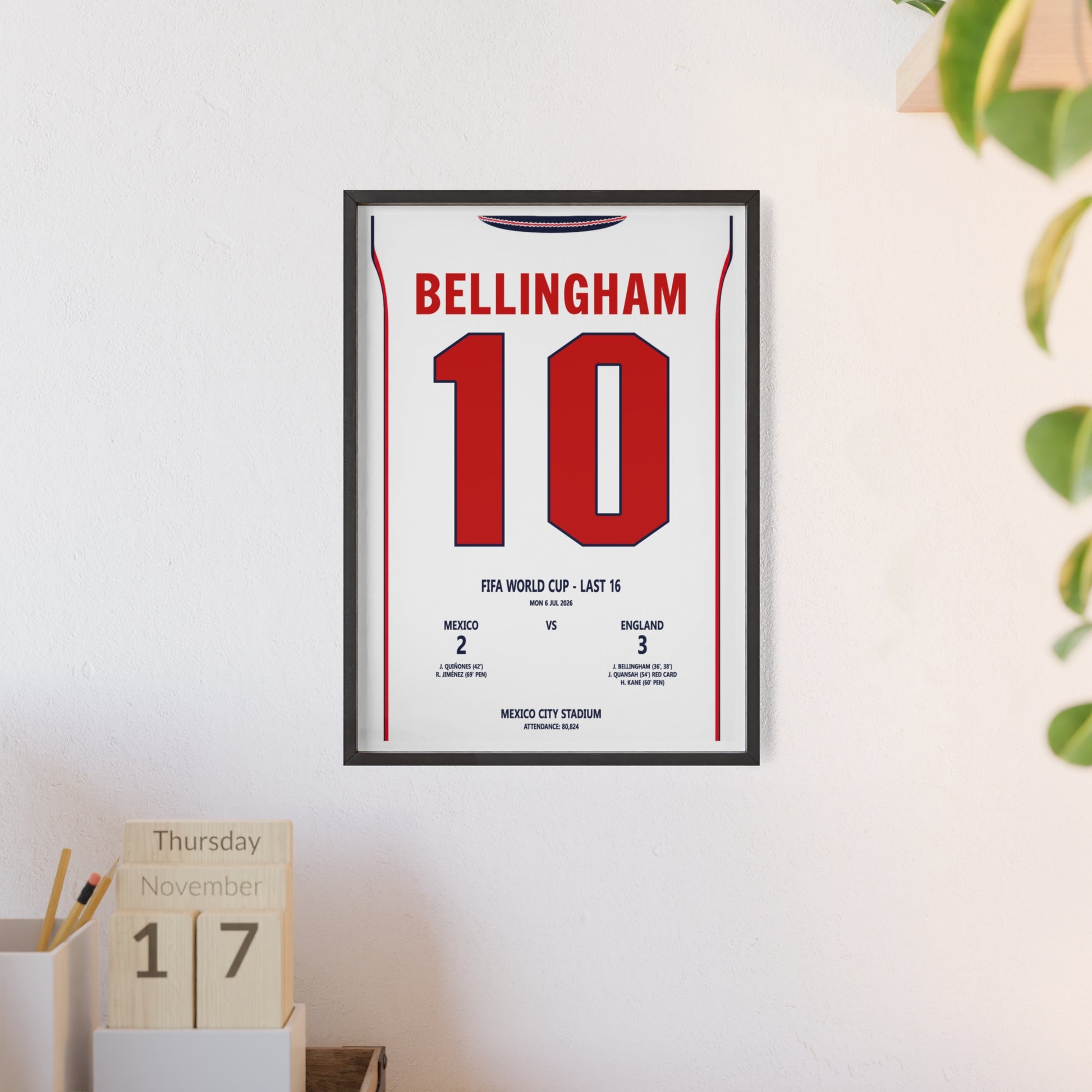 Bellingham 10 England World Cup Last 16 poster lifestyle wall mockup