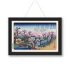 Hiroshige Mount Fuji Koganei Bridge maxi poster showing cherry blossom trees lining a river with Mount Fuji in the background