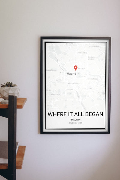 Lifestyle - Personalised Coordinates Map Print hanging on a living room wall