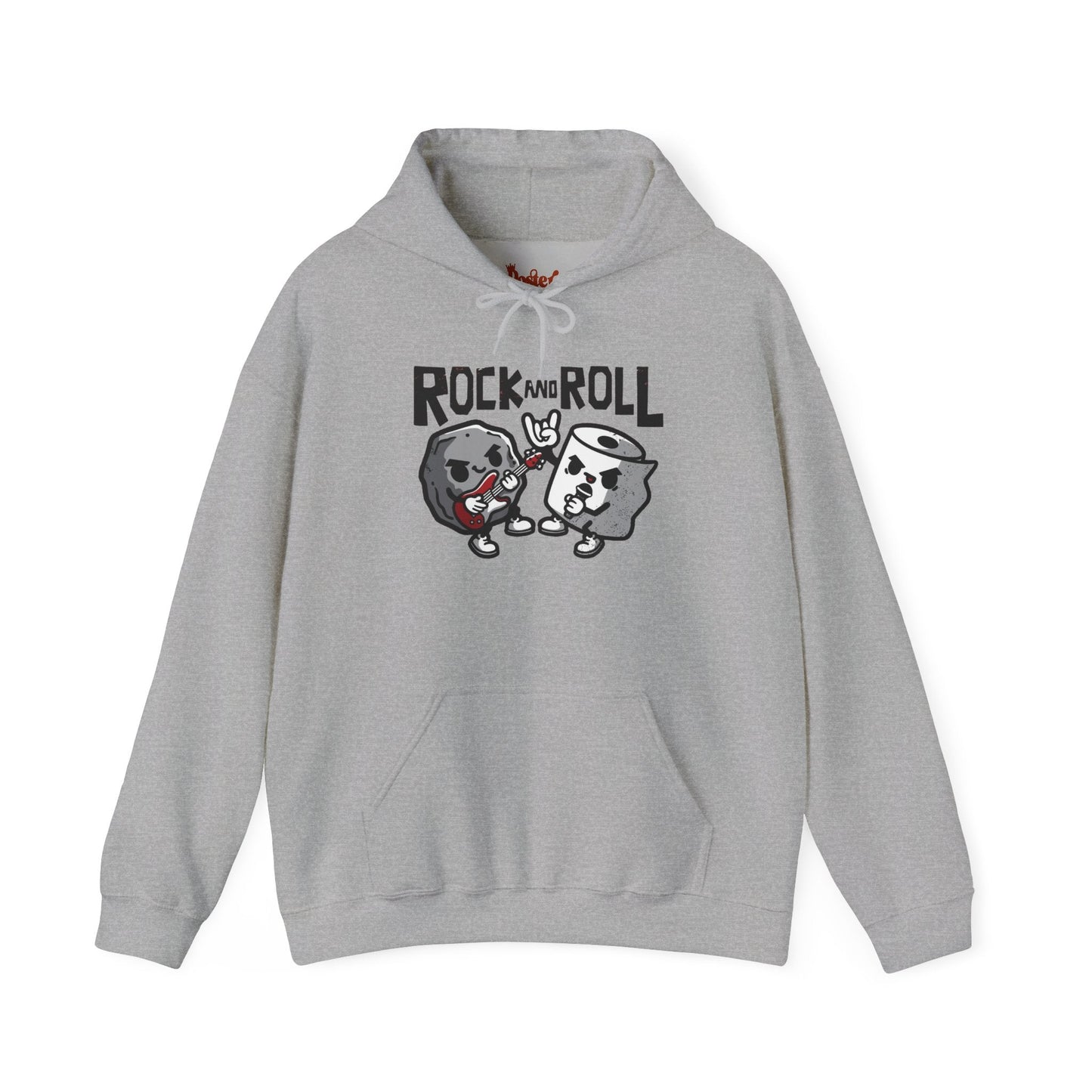 Black t-shirt with Rock and Roll Hoodie Music Pun Hooded Sweatshirt
