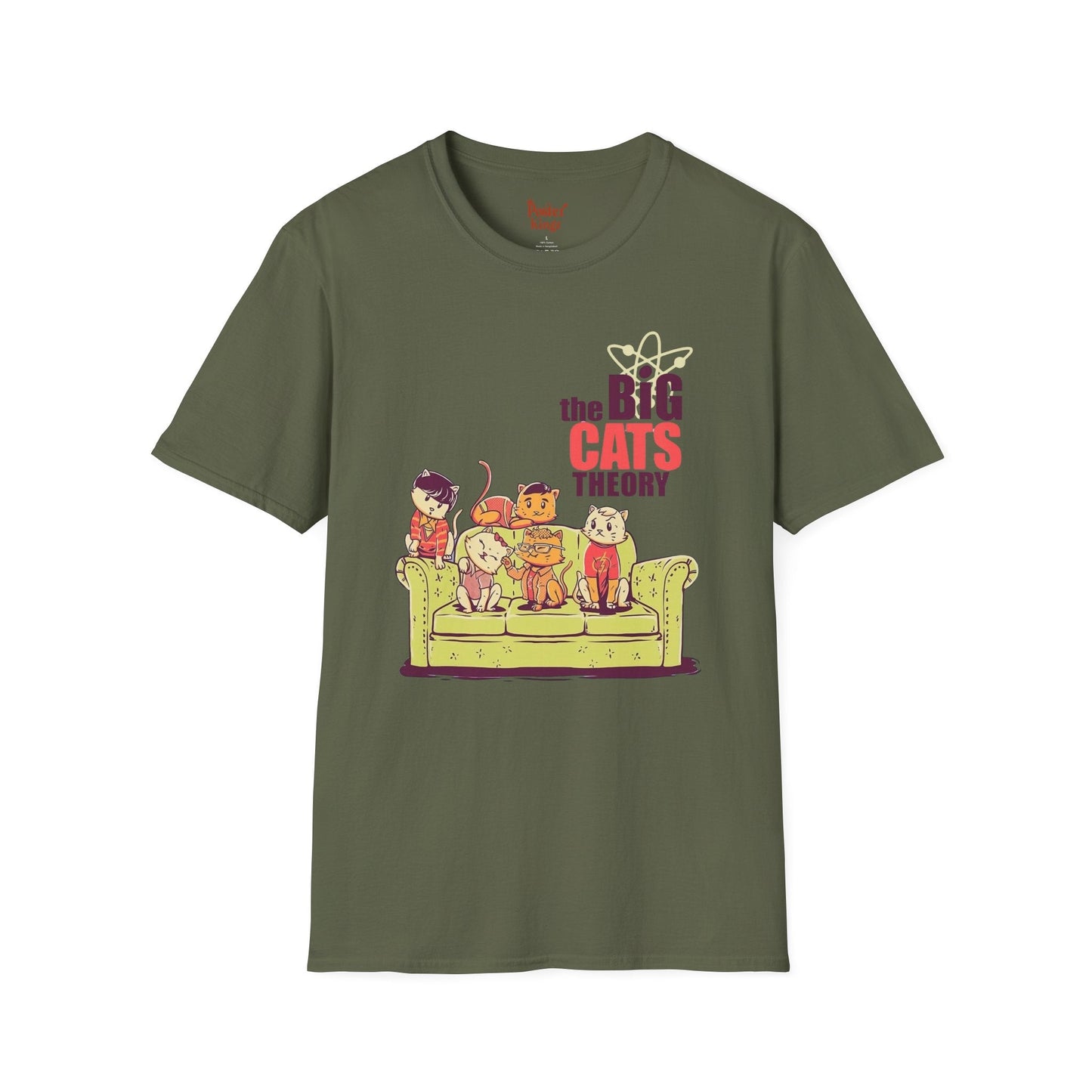 White t-shirt with The Big Cats Theory Cat Parody