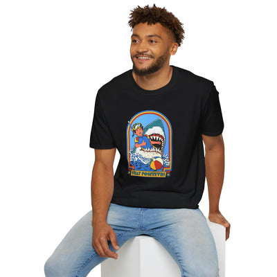 Light Blue t-shirt with Stay Positive Dark Humour Shark