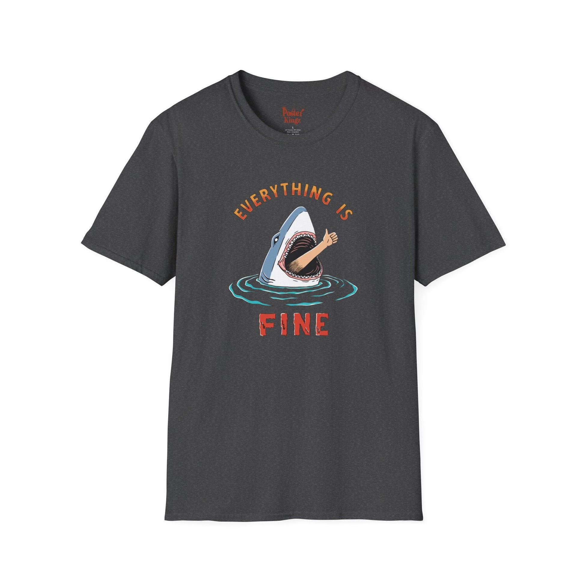 Navy t-shirt with Everything Is Fine Dark Humour Shark