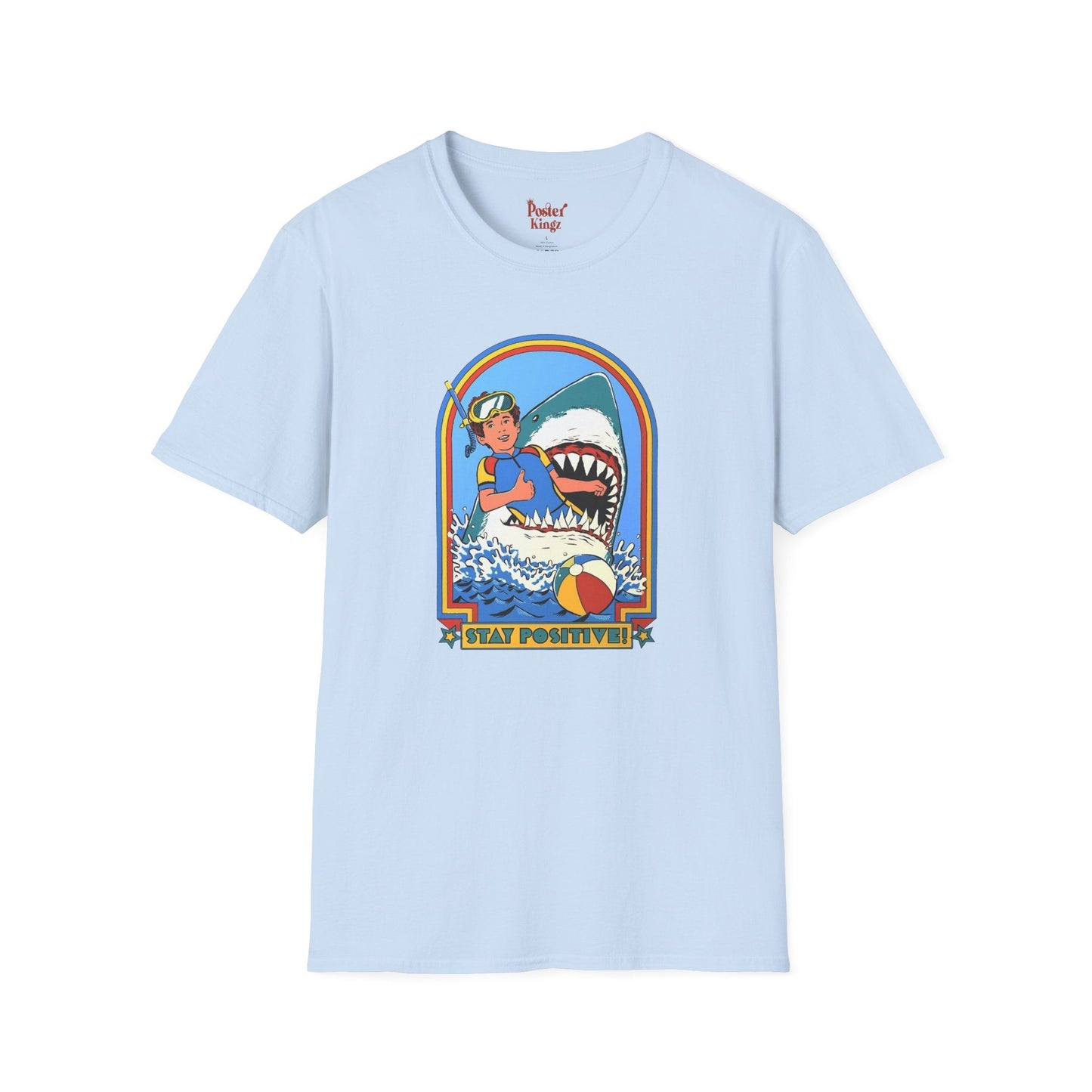 Black t-shirt with Stay Positive Dark Humour Shark