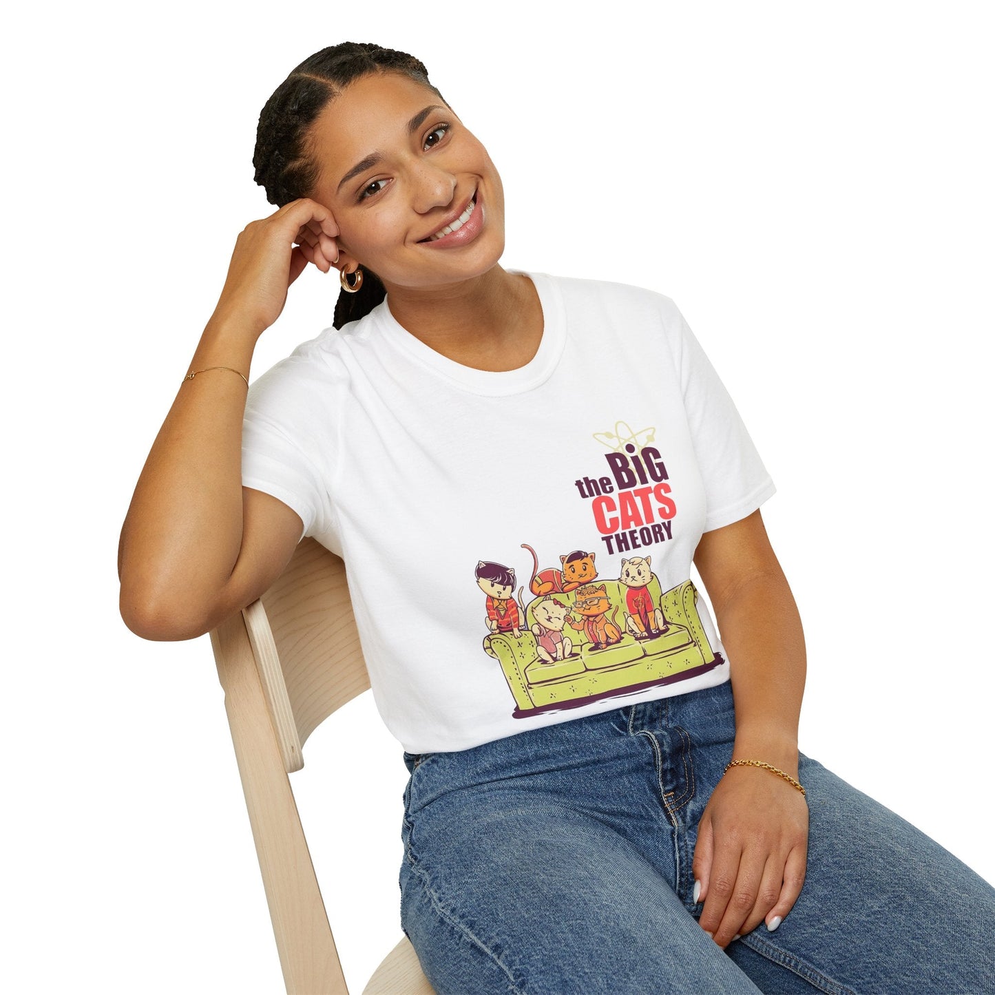Navy t-shirt with The Big Cats Theory Cat Parody