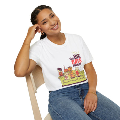 Navy t-shirt with The Big Cats Theory Cat Parody