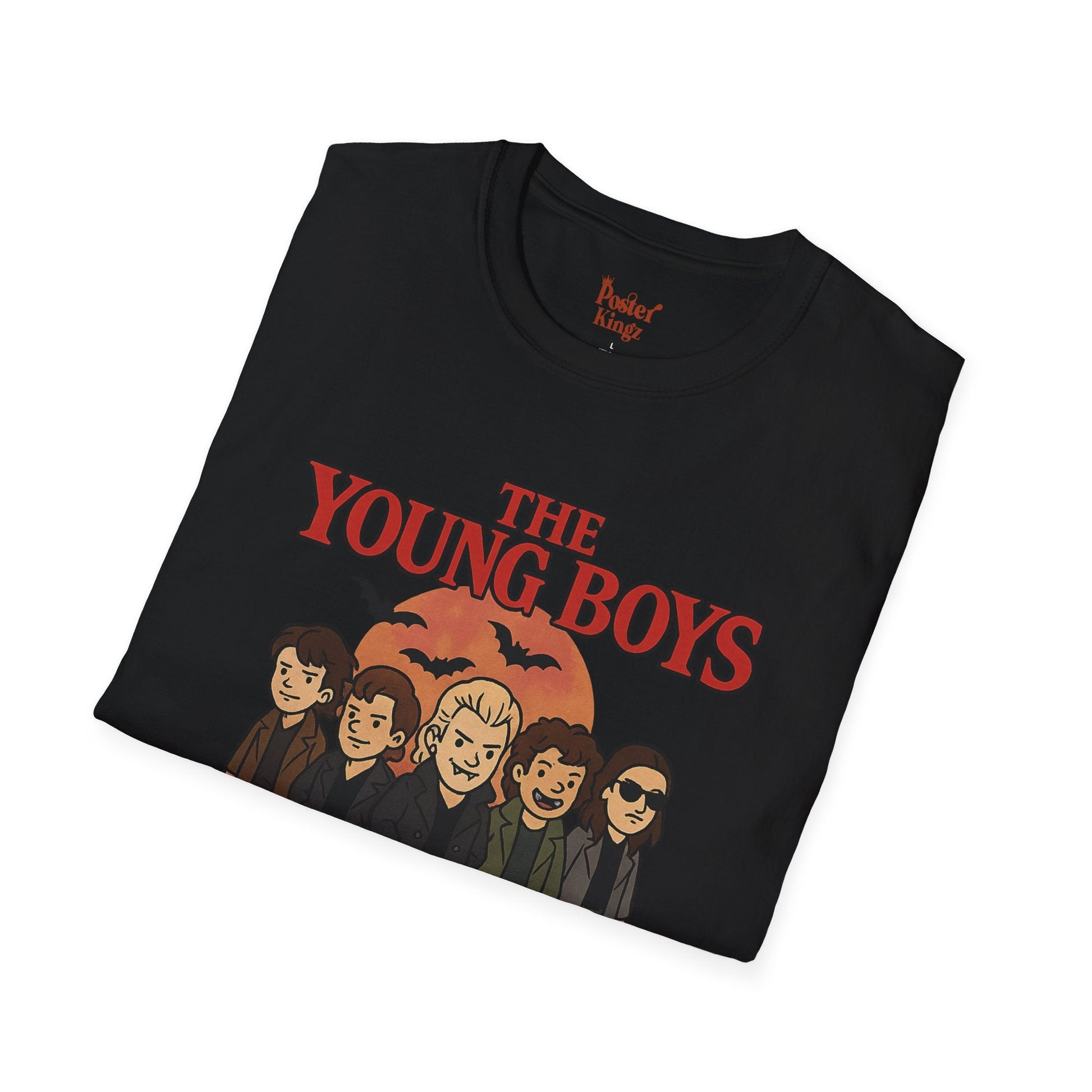 White t-shirt with The Young Boys Lost Boys Horror Parody