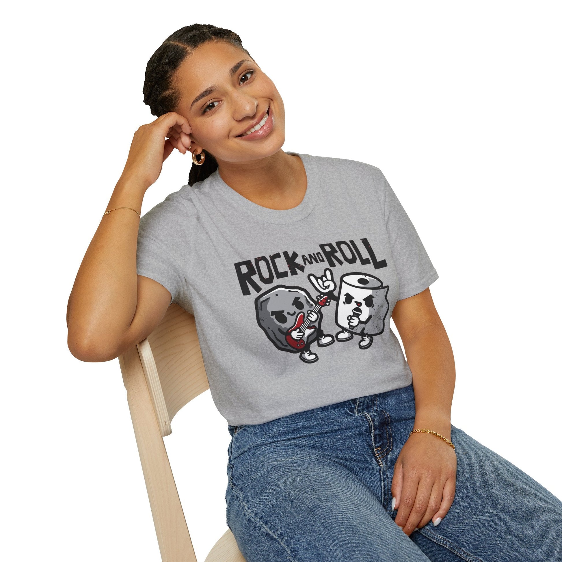 Black t-shirt with Rock and Roll Music Pun