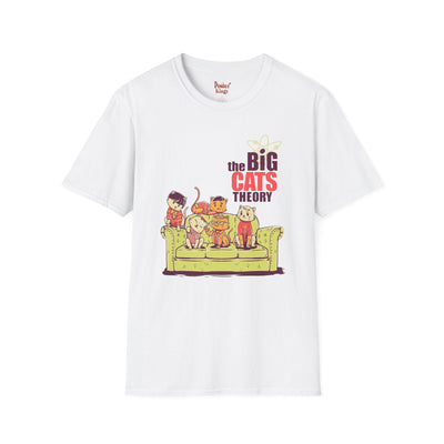 Black t-shirt with The Big Cats Theory Cat Parody