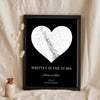 Lifestyle - Personalised Heart Star Map Print leaning in a frame with dried flowers