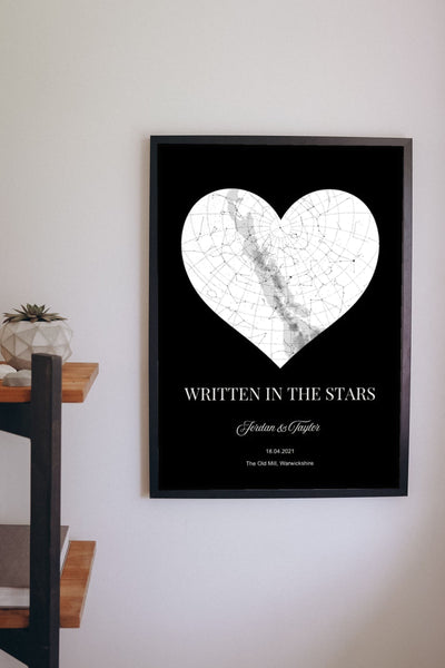 Lifestyle - Personalised Heart Star Map Print hanging on a living room wall