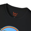 Red t-shirt with Stay Positive Dark Humour Shark