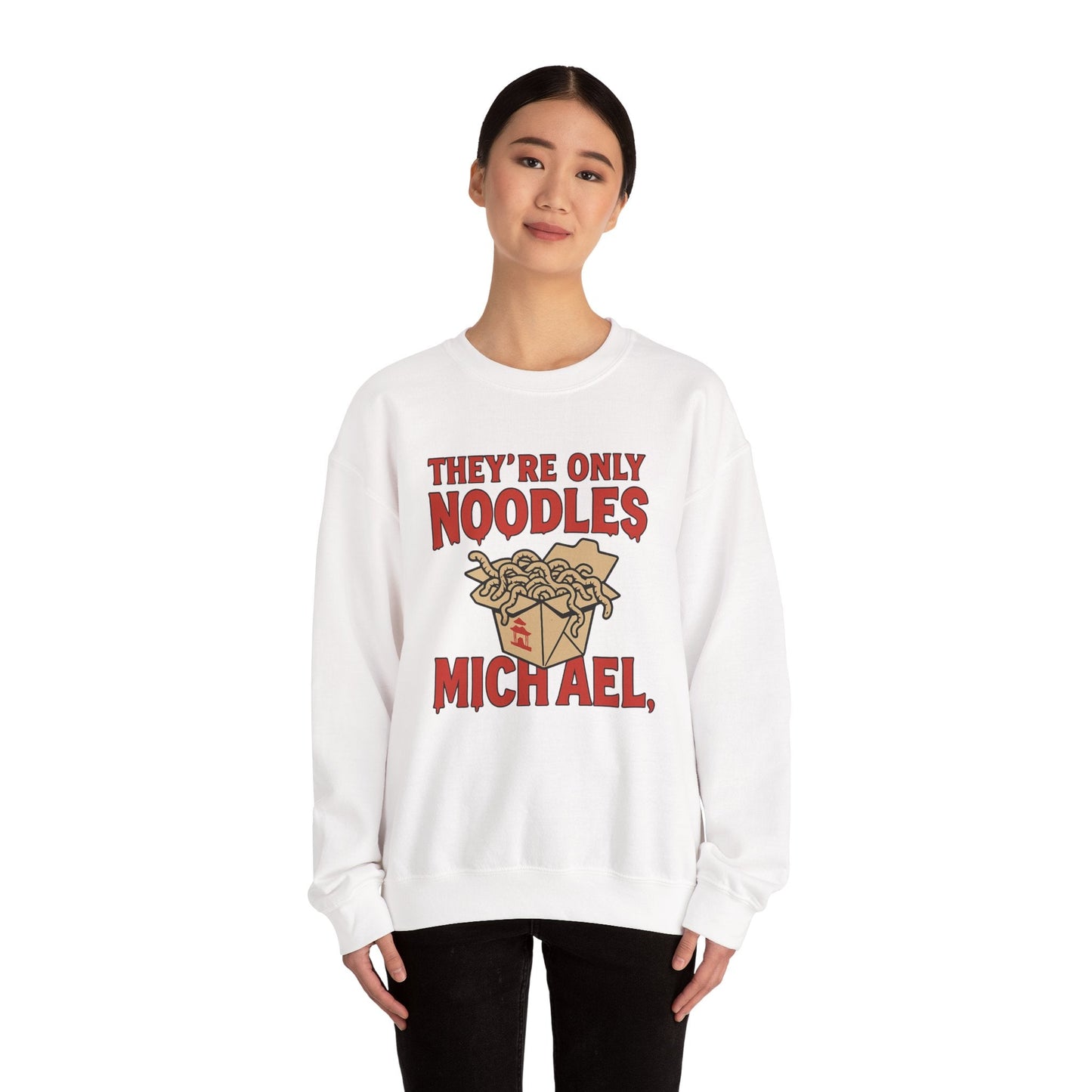 Navy t-shirt with They're Only Noodles Michael Sweatshirt Horror Movie Parody