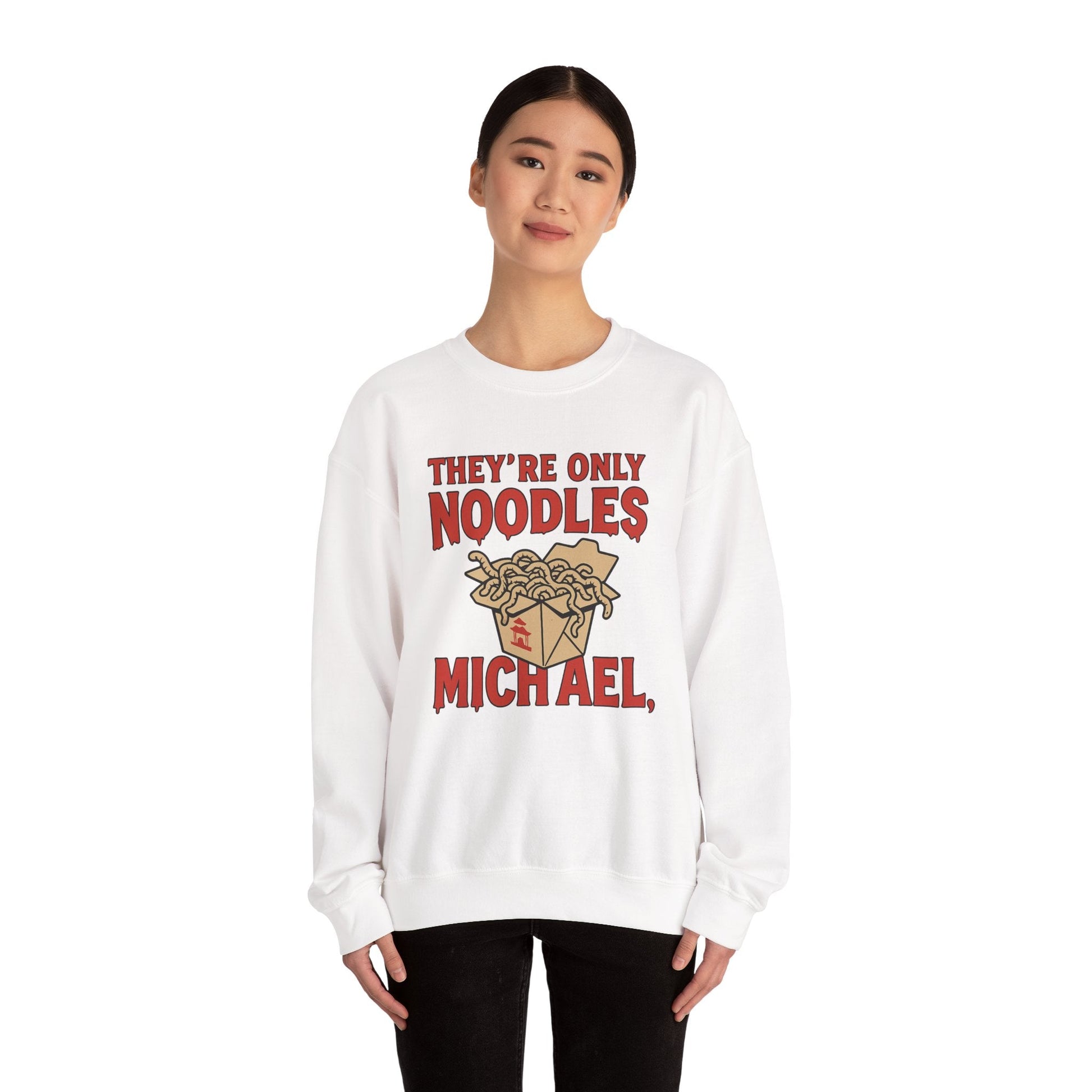 Navy t-shirt with They're Only Noodles Michael Sweatshirt Horror Movie Parody