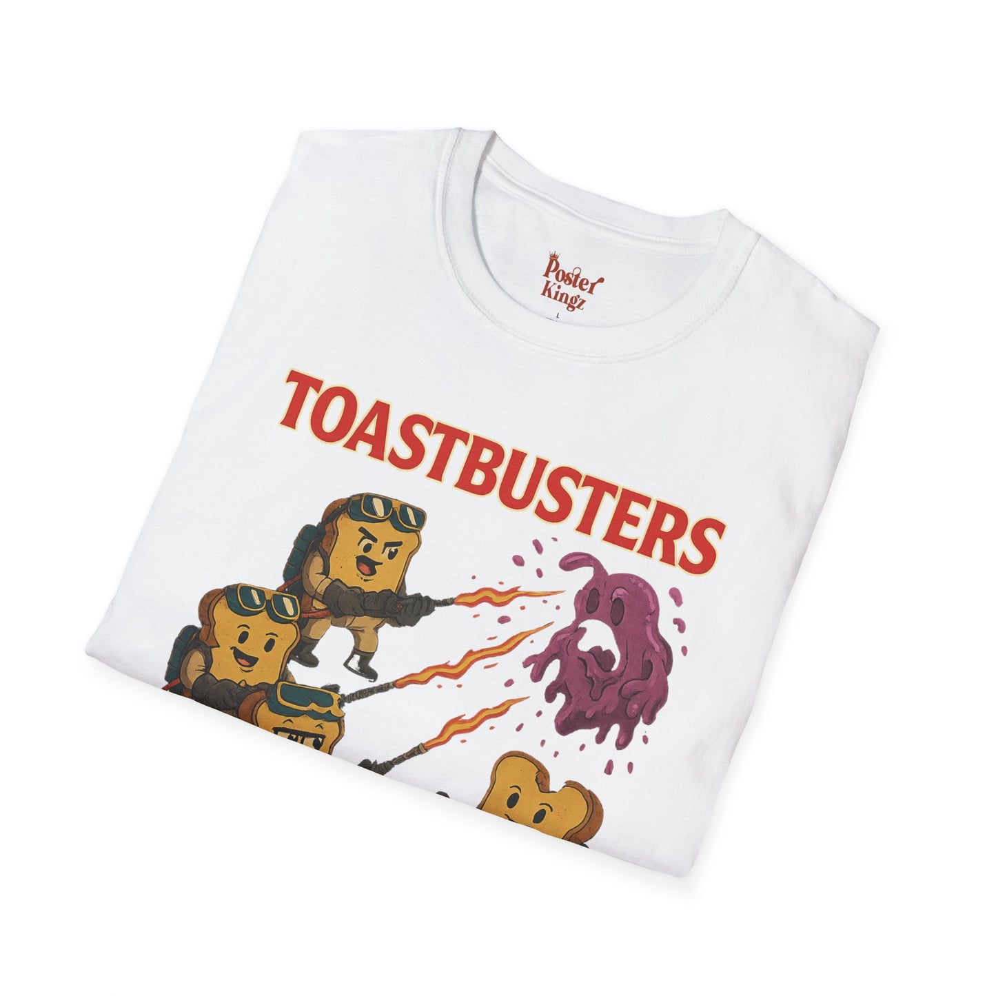 White t-shirt with Toastbusters Ghostbusters Parody