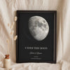 Lifestyle - Personalised Moon Phase Print leaning in a frame with dried flowers